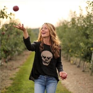 Wooden Ships by Paola Buendia Skull Raglan Sweater With Heart Shaped Eyes